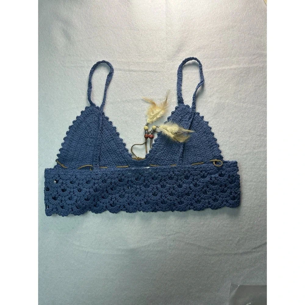 Crochet Bikini Top Color Denim Blue Size M/L New